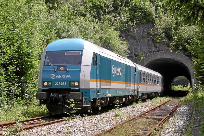 Bahn 183.jpg - ALX 38706 mit Lok 223 063 vor Oberstaufen mit Ziel Lindau Hbf.